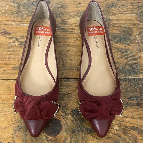 Antonio Melani Suede Pointed Toe Bow Comfort Flats in Burgundy, Women's Size 6.5 - Picture 12 of 17